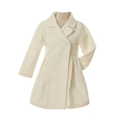 Crayon Kids Girls Ivory Long Sleeve Button Up Winter Dress Coat