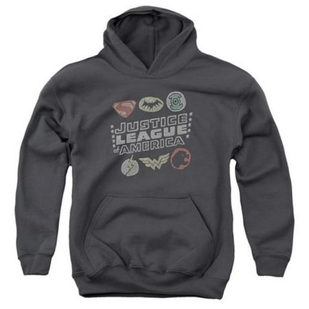 Trevco Jla-Symbols Youth Pull-Over Hoodie, Charcoal - Medium