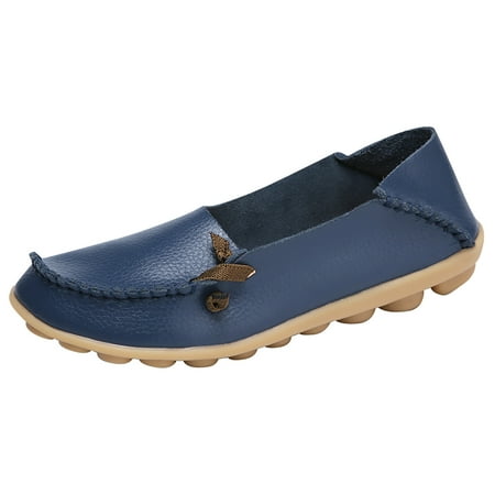 Rdeuod Shoes For Women Round Head Casual Flat Loafers Soft Bottom Single Peas