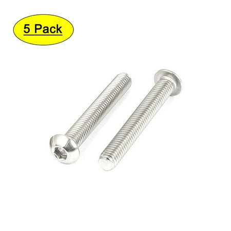 M8 x 55mm Full Thread Button Head Socket Cap Screw Silver Tone 5 Pcs