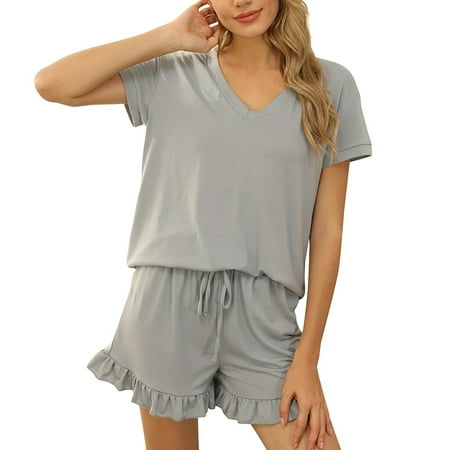 MINZON 2023 New Women s Shorts Spring and Summer Solid Color Casual Drawstring Ruffle Shorts V Neck Short Sleeve Pajamas Home Set Loose Slim Leisure Comfort Set
MINZON 2023 New Women s Shorts Spring and Summer Solid Color Casual Drawstring Ruffle Shorts V Neck Short Sleeve Pajamas Home Set Loose Slim Leisure Comfort Set