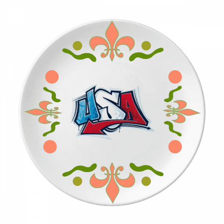 USA American Style Words Graffiti Flower Ceramics Plate Tableware Dinner Dish