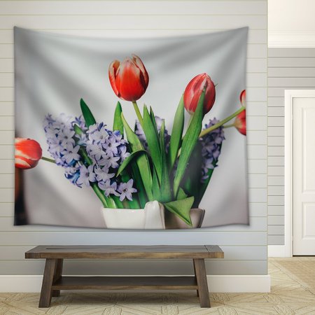 wall26 - Bath of Tulip and Purple Flowers - Fabric Wall Tapestry Home Decor - 51x60 inches