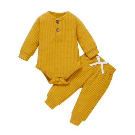 Sunisery Newborn Baby Girls Fall Winter Clothes Set Ribbed Knit Long Sleeve Romper Tops Pants 2PCS Outfit Yellow 6-9 Months
Sunisery Newborn Baby Girls Fall Winter Clothes Set Ribbed Knit Long Sleeve Romper Tops Pants 2PCS Outfit Yellow 6-9 Months