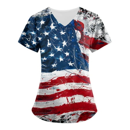 Sksloeg Scrub Tops for Women American Flag Print Patriotic T Shirts Short Sleeve V-Neck Workwear Nurse Uniform Tee with Pockets Sky Blue S
Sksloeg Scrub Tops for Women American Flag Print Patriotic T Shirts Short Sleeve V-Neck Workwear Nurse Uniform Tee with Pockets Sky Blue S