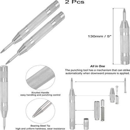 Efficient Easy-to-Use and Ergonomic Set of 2 Silver Spring-Loaded Center Hole Punchers - Perfect Hand Tools for Wood Metal and Plastic Projects
Efficient Easy-to-Use and Ergonomic Set of 2 Silver Spring-Loaded Center Hole Punchers - Perfect Hand Tools for Wood Metal and Plastic Projects