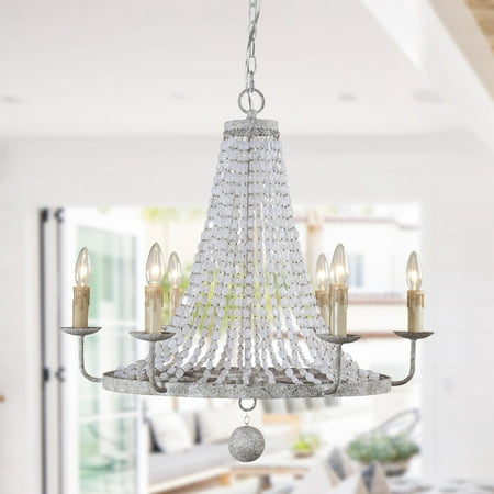 Modern 6-Light Antique White Beaded Candle Wheel Chandelier - 28-in W x 26.4-in H
Modern 6-Light Antique White Beaded Candle Wheel Chandelier - 28-in W x 26.4-in H