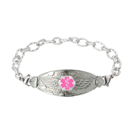 Divoti Deep Custom Laser Engraved Angel Wing Medical Alert Bracelet -Ridged Stainless