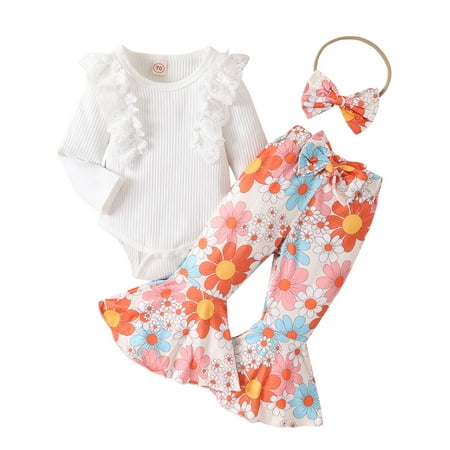 Kids Baby Girls Fall Clothes Solid Ribbed Long Sleeve Romper Flower Flare Pants Bow Headband Outfits Set
Kids Baby Girls Fall Clothes Solid Ribbed Long Sleeve Romper Flower Flare Pants Bow Headband Outfits Set