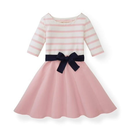 Hope & Henry Girls 3/4 Sleeve Lightweight Knit Skater Dress