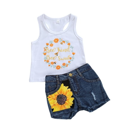 Summer Infant Baby Girls Clothes Sets Sunflowers Letter Print Sleeveless Vest Tops Denim Shorts
Summer Infant Baby Girls Clothes Sets Sunflowers Letter Print Sleeveless Vest Tops Denim Shorts