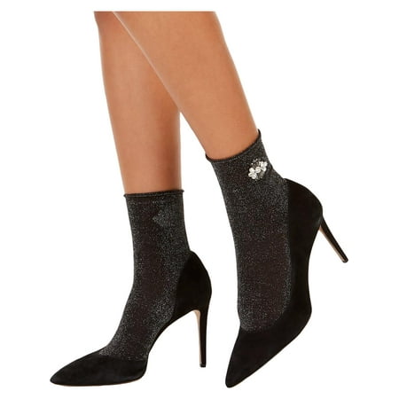 INC Womens Life s A Party Metallic Embellished Ankle Socks Black O/S