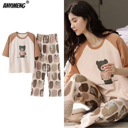 New Sleepwear Cartoon Cotton Pajamas for Women Long Pants Short Sleeved Summer Spring Loungewear Fashion Home Clothing Homewear
New Sleepwear Cartoon Cotton Pajamas for Women Long Pants Short Sleeved Summer Spring Loungewear Fashion Home Clothing Homewear