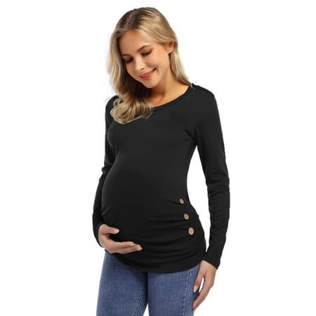 Women s Maternity Tops Long Sleeve Crewneck Side Ruched Tunic T-Shirt Pregnancy Shirt Buttoned Pregnant Women s Top T-Shirt Gray
Women s Maternity Tops Long Sleeve Crewneck Side Ruched Tunic T-Shirt Pregnancy Shirt Buttoned Pregnant Women s Top T-Shirt Gray