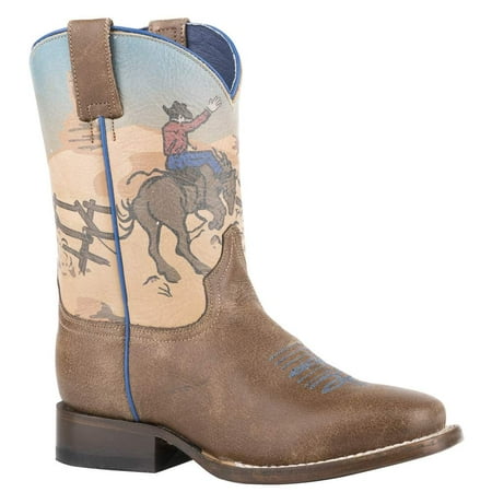 Roper Boys 09-018-7022-8256 Kids Rough Stock Cowboy Boot 12 Brown