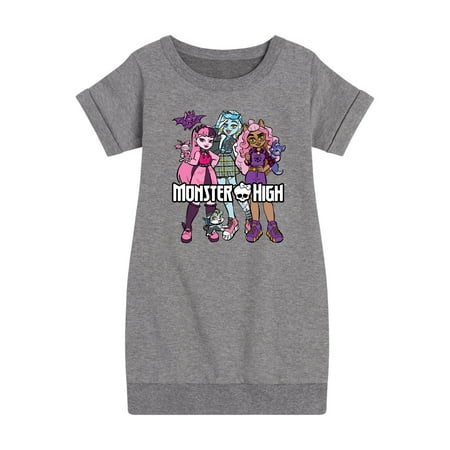 Monster High - Group With Pets - Toddler And Youth Girls Fleece Dress