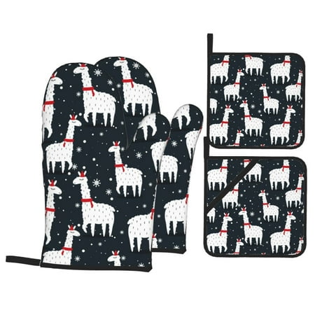 Oven Mitts and Pot Holders Sets 4 pcs - cute alpacas Lamas snowflakes black Heat Resistant Silicone Oven Gloves with Non-Slip Silicone Surface and hot pads for kitchen Baking Cooking BBQ
Oven Mitts and Pot Holders Sets 4 pcs - cute alpacas Lamas snowflakes black Heat Resistant Silicone Oven Gloves with Non-Slip Silicone Surface and hot pads for kitchen Baking Cooking BBQ