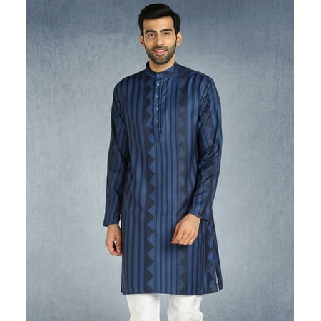 Hangup Men s Casual Kurta Navy Cotton Regular Fit