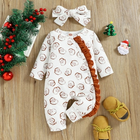 NIUREDLTD Infant Girls Long Sleeve Christmas Romper Xmas Santa Printed Ruffles Jumpsuit Headbands Set
NIUREDLTD Infant Girls Long Sleeve Christmas Romper Xmas Santa Printed Ruffles Jumpsuit Headbands Set