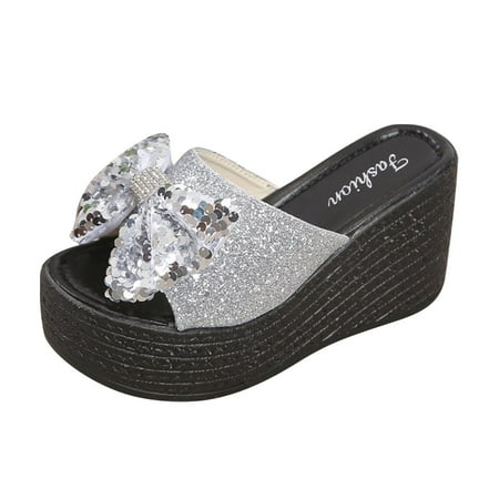 Jikolililili Thick Bottom Bow Tie Sequin Sloping Heel Women s Shoes With Breathable Beach Slippers Womens Sandals Wide Width Silver 9.5
Jikolililili Thick Bottom Bow Tie Sequin Sloping Heel Women s Shoes With Breathable Beach Slippers Womens Sandals Wide Width Silver 9.5