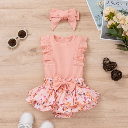 Leutsin Baby Rompers Toddler Baby Girls Summer Pit-striped Lace Fly-sleeve Romper Floral Culottes Headband Three-piece Set
Leutsin Baby Rompers Toddler Baby Girls Summer Pit-striped Lace Fly-sleeve Romper Floral Culottes Headband Three-piece Set