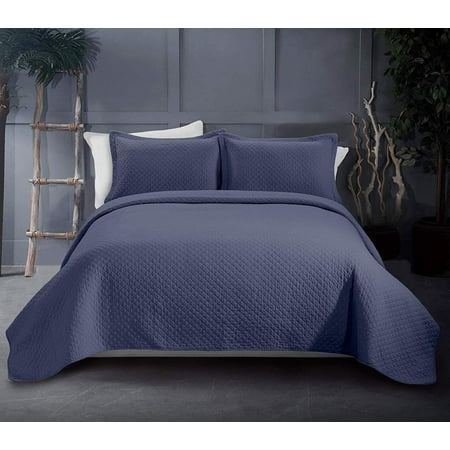 Chezmoi Collection Avon 3-Piece Diamond Stitch Pattern Soft-Finished Vintage Washed 100% Cotton Bedspread Quilt Set
