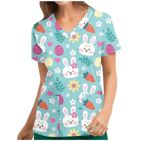 Shldybc Women Easter Nursing Scrub Tops Egg Rabbits Print T Shirt V-Neck Working Uniform Workwear Pocket Tops
Shldybc Women Easter Nursing Scrub Tops Egg Rabbits Print T Shirt V-Neck Working Uniform Workwear Pocket Tops