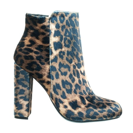 Namaste11 by Bamboo, Embossed & Embroidery Block Heel Ankle Bootie w Faux Fur Lining