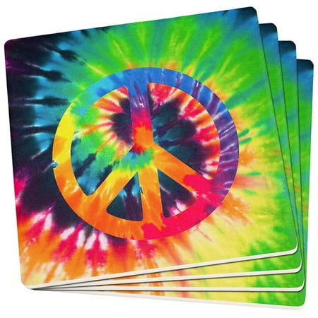 Peace Sign Tie Dye Set of 4 Square Sandstone Coasters