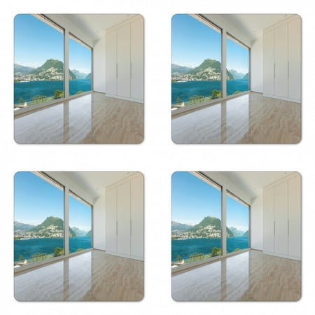 Modern Coaster Set of 4 Interior of Penthouse Empty Living Room Large Windows Sea Mountains View Art Square Hardboard Gloss Coasters Standard Size White Blue Beige by Ambesonne
Modern Coaster Set of 4 Interior of Penthouse Empty Living Room Large Windows Sea Mountains View Art Square Hardboard Gloss Coasters Standard Size White Blue Beige by Ambesonne