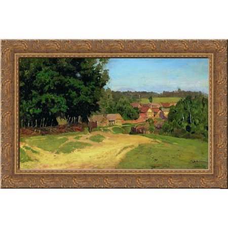 Small village 24x16 Gold Ornate Wood Framed Canvas Art by Isaac Levitan
