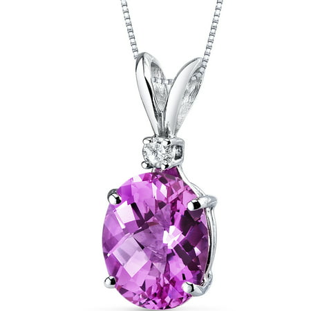 Peora 3.50 Carat T.G.W. Oval-Cut Created Pink Sapphire and Diamond Accent 14kt White Gold Pendant, 18