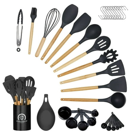 34PCS Silicone Cooking Utensils Set 446°F Heat Resistant Wooden Handle Cooking Kitchen Utensils Spatula Set with Holder for Nonstick Cookware Dishwasher Safe (BPA Free) Black
34PCS Silicone Cooking Utensils Set 446°F Heat Resistant Wooden Handle Cooking Kitchen Utensils Spatula Set with Holder for Nonstick Cookware Dishwasher Safe (BPA Free) Black