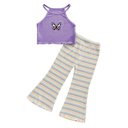 Suanret 2Pcs Kids Little Girls Summer Outfits Butterfly Print Sleeveless Halter Tops + Flare Pants Clothes Sets Purple 3-4 Years
Suanret 2Pcs Kids Little Girls Summer Outfits Butterfly Print Sleeveless Halter Tops + Flare Pants Clothes Sets Purple 3-4 Years