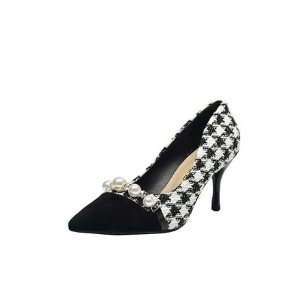 Women‘s Houndstooth Faux Pearl High Heels Colorblock Pointed Toe Pumps Slip On Stiletto Heels
Women‘s Houndstooth Faux Pearl High Heels Colorblock Pointed Toe Pumps Slip On Stiletto Heels