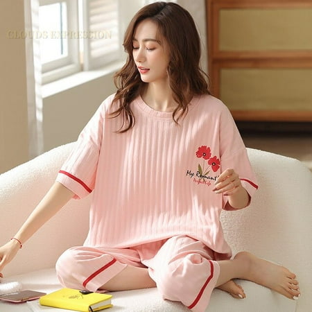 QWZNDZGR Summer Knitted Cotton Floral Pajamas Set Women Pyjamas Elegant Sleepwear Nightwear Pijama Mujer Plus Size Calf-Length Pants Home
QWZNDZGR Summer Knitted Cotton Floral Pajamas Set Women Pyjamas Elegant Sleepwear Nightwear Pijama Mujer Plus Size Calf-Length Pants Home