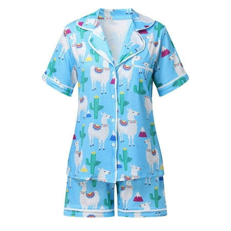Womens Pajamas Set Printed Short Sleeve Two Piece Pajama Womens Sleepwear Set Blue S
Womens Pajamas Set Printed Short Sleeve Two Piece Pajama Womens Sleepwear Set Blue S