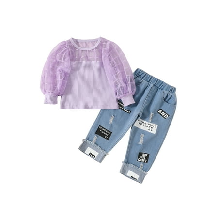 Canrulo Toddler Baby Girls Summer Clothes Mesh Sheer Puff Long Sleeve Ribbed Tops Denim Jeans Pants Outfits Purple 1-2 Years
Canrulo Toddler Baby Girls Summer Clothes Mesh Sheer Puff Long Sleeve Ribbed Tops Denim Jeans Pants Outfits Purple 1-2 Years