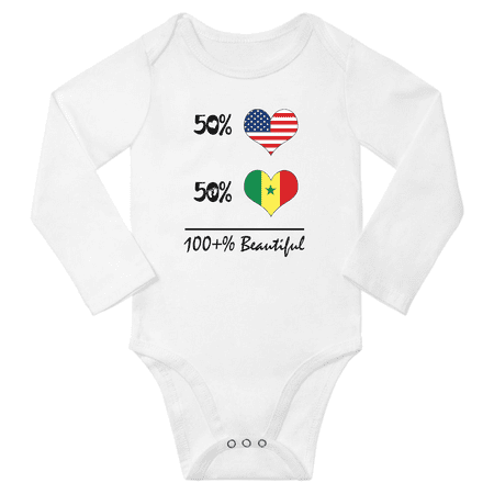 50% Senegalese + 50% American = 100+% Beautiful Baby Long Sleeve Romper (White 6 Months)
