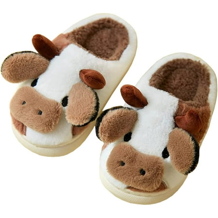 CoCopeanut Cartoon Cow Cotton Slippers Winter Indoor Outdoor Slippers for Girls Boys