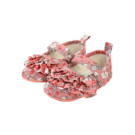 Infant Baby Girls Casual Shoes Floral Printed Ruffled Soft Sole Princess Flat Shoes Set