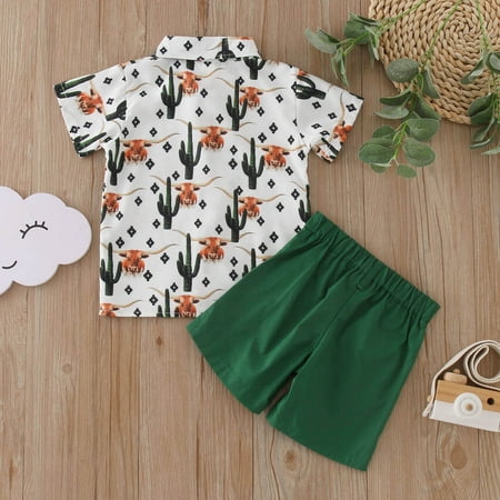 dmqupv Little Boy Outfits 4t Toddler Boys Short Sleeve Cartoon Prints T Shirt Tops Shorts Child Kids Baby Gear Bundles for Boys Green 12-18 Months