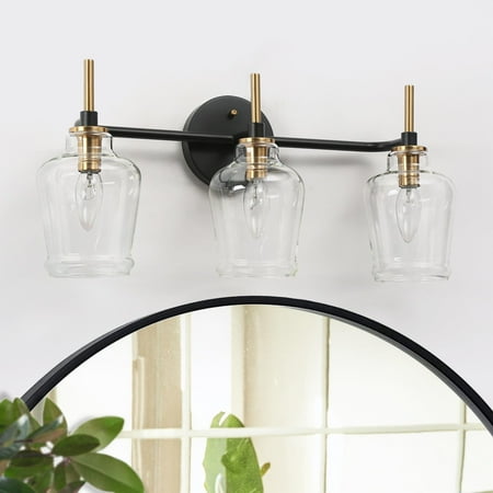 Beyond 1/2/3/4-Light Black Gold Modern Bathroom Vanity Light Glass Wall Sconces for Powder Room 3-Light