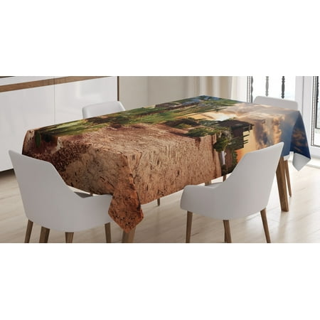 

Desert Tablecloth Majestic Sky View Palm Trees and Cactus in Oasis Morocco Tropic Nature Rectangular Table Cover for Dining Room Kitchen 52 X 70 Inches Blue Green Pale Brown by Ambesonne