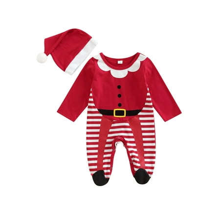 Amuver Baby Christmas Jumpsuit Set Long Sleeve Crew Neck Striped Patchwork Footed/Footless Romper with Hat
Amuver Baby Christmas Jumpsuit Set Long Sleeve Crew Neck Striped Patchwork Footed/Footless Romper with Hat