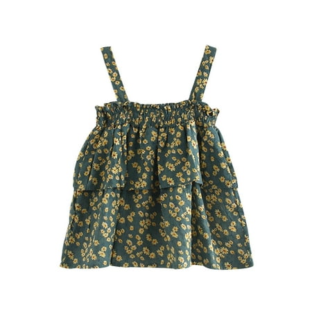 Toddler Girls Casual Sleeveless Floral Ruffles Strap Dress Casual Clothes
