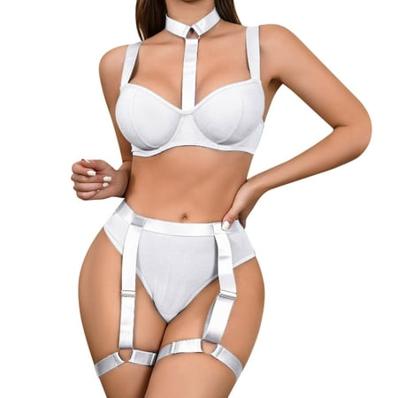 

XHJUN Lingerie Set for Women Strappy Mesh Lingerie Set Garter Body Harness Cut Out Backless Babydoll Lingerie White XXL