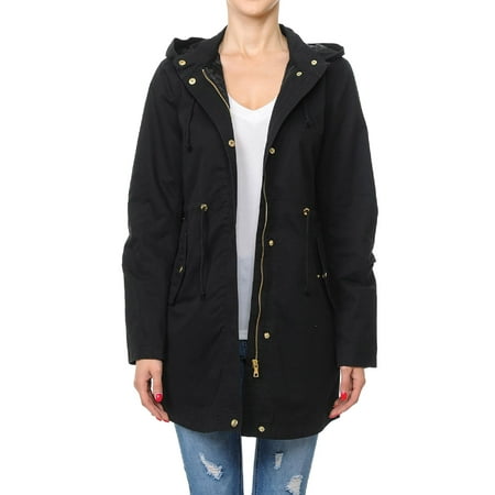 Made by Olivia Women's Trendy Cotton Oversized Hooded Anorak Jacket Black M