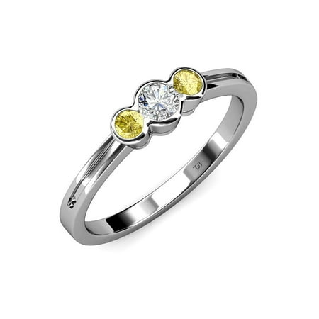 Diamond (SI2-I1 G-H) and Yellow Sapphire Three Stone Ring 0.50 ct tw in 14K White Gold.size 7.5
Diamond (SI2-I1 G-H) and Yellow Sapphire Three Stone Ring 0.50 ct tw in 14K White Gold.size 7.5