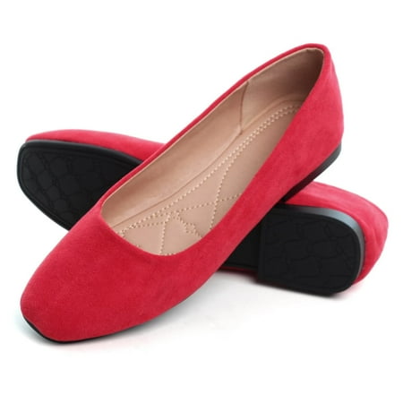 SAILING LU Suede Ballet Flats for Women Classic Basic Office Shoes Soft Slip-ons Red 276 US 10